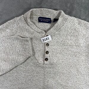 Roundtree & Yorke Henley Sweater Mens XL Beige Marled Knit Mock Neck 3-Button